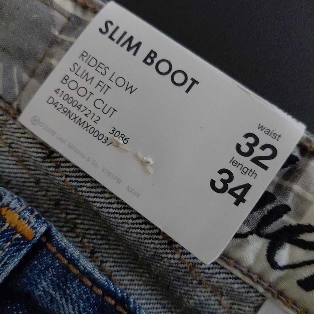 NOS Levi's SilverTab Boot Jeans 32x34 Y2K Blue Denim SLIM BOOT Leather Trim VTG - Picture 15 of 15